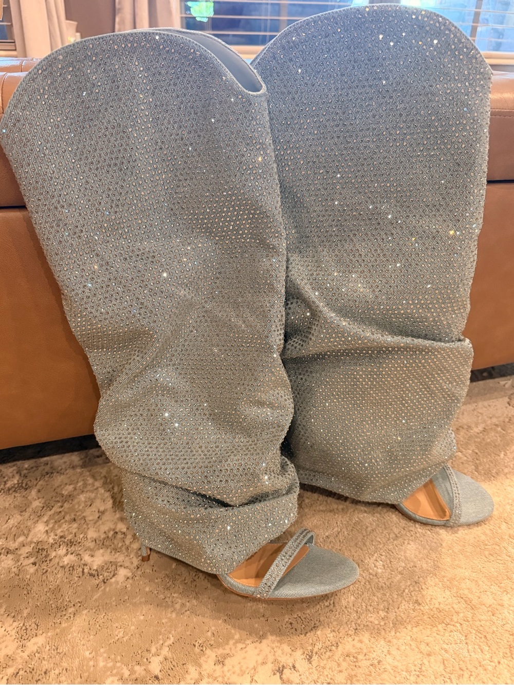 Denim Steve Madden Boots with Rhinestones